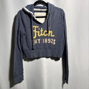 Abercrombie & Fitch NY 1892 Cropped‎ Hoodie Sweatshirt Womens L Blue Yellow Y2K